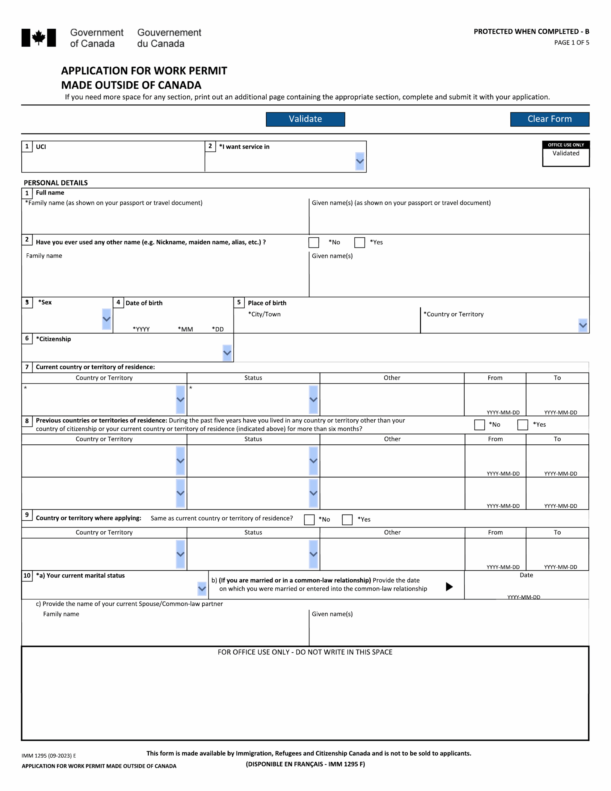Fill Form IMM 1295 Online Edit Canadian Forms 2024 2025