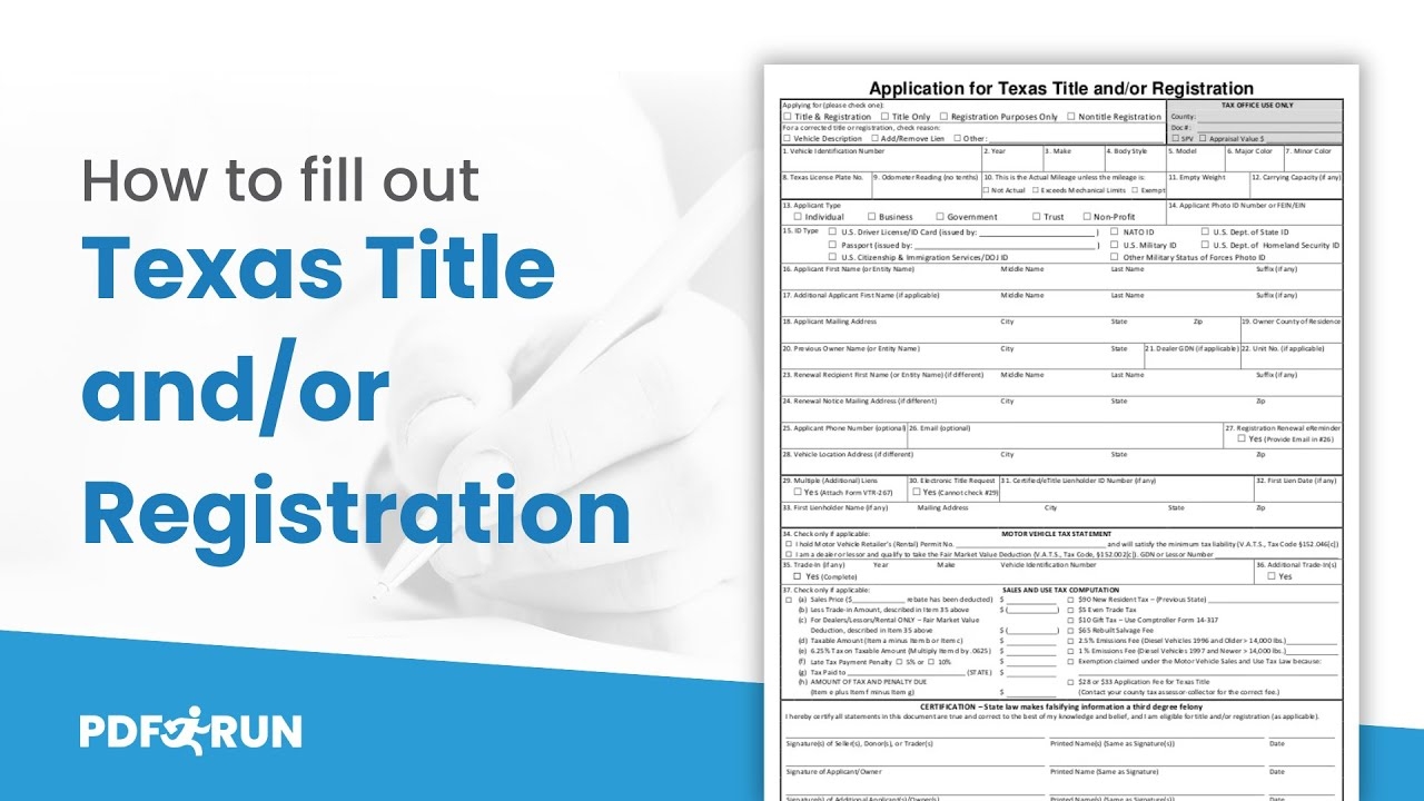 Fillable Form Application For Texas Title And or Registration PDFRun