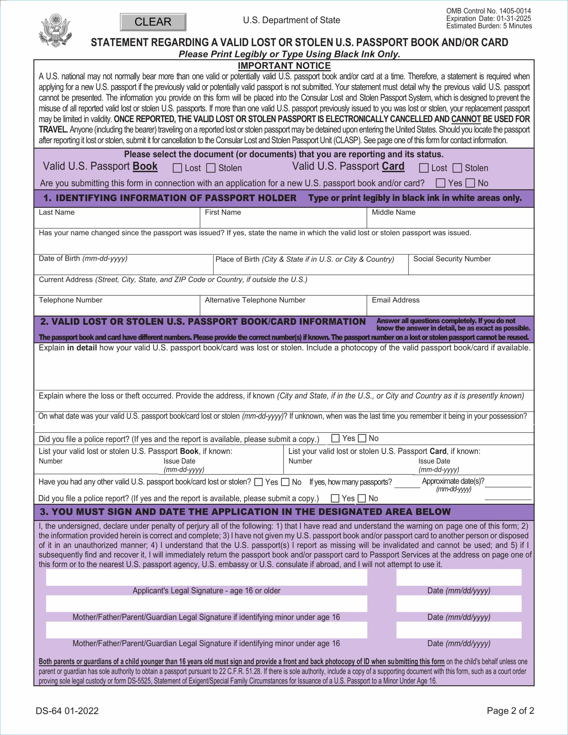 Passport Form Ds 64 Printable