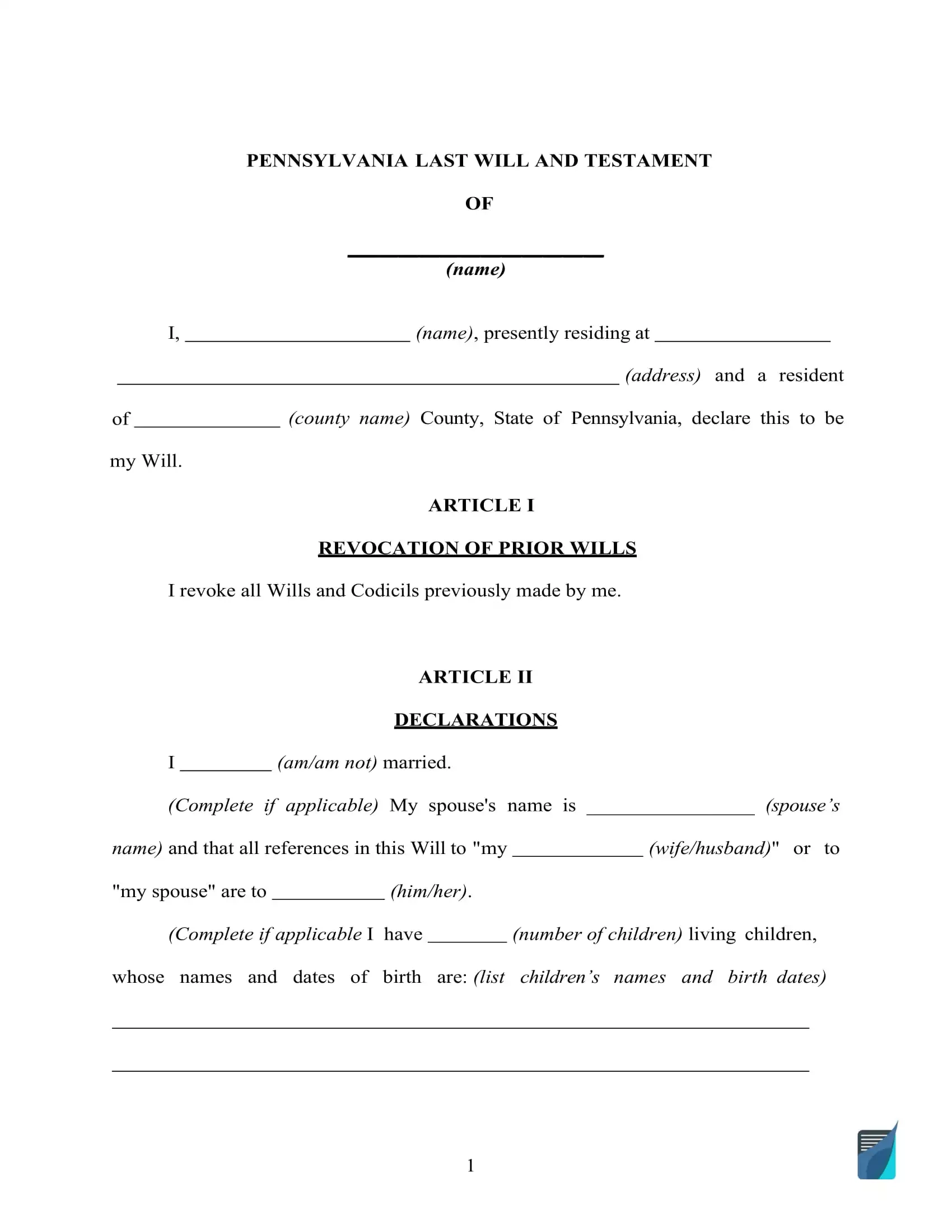 Living Will Forms Free Printable Pennsylvania