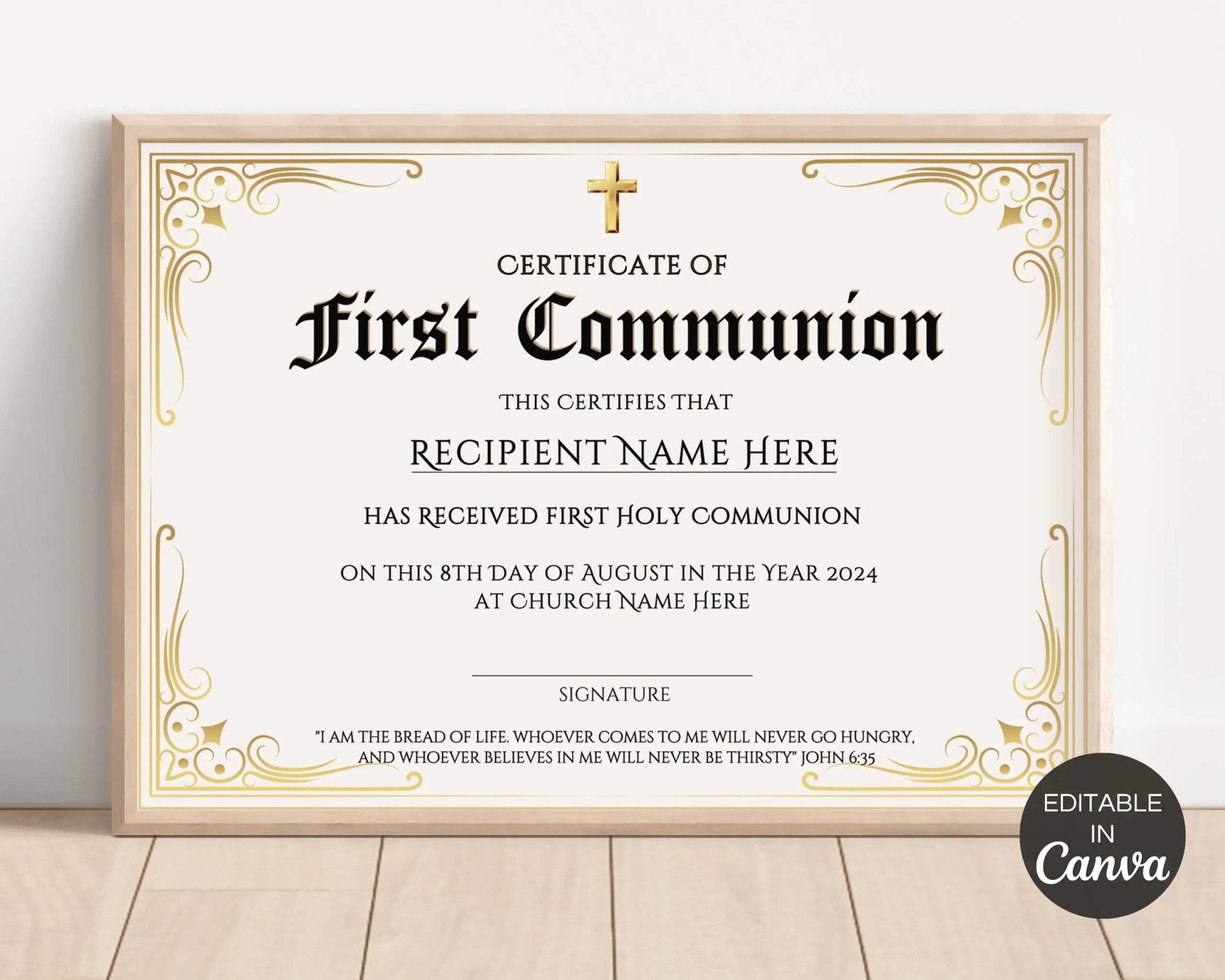First Communion Certificate Template Editable First Holy 