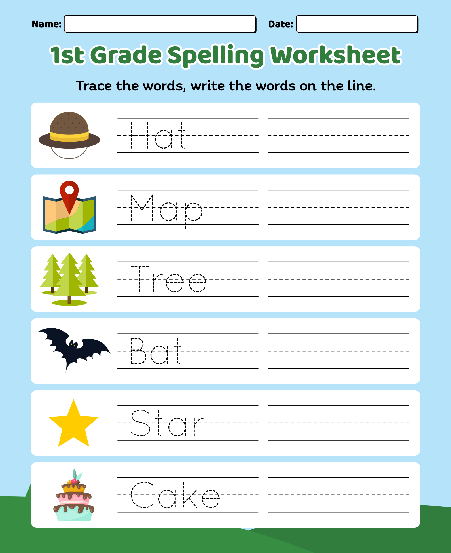 First Grade Spelling Words List Week 1 K12reader Worksheets 