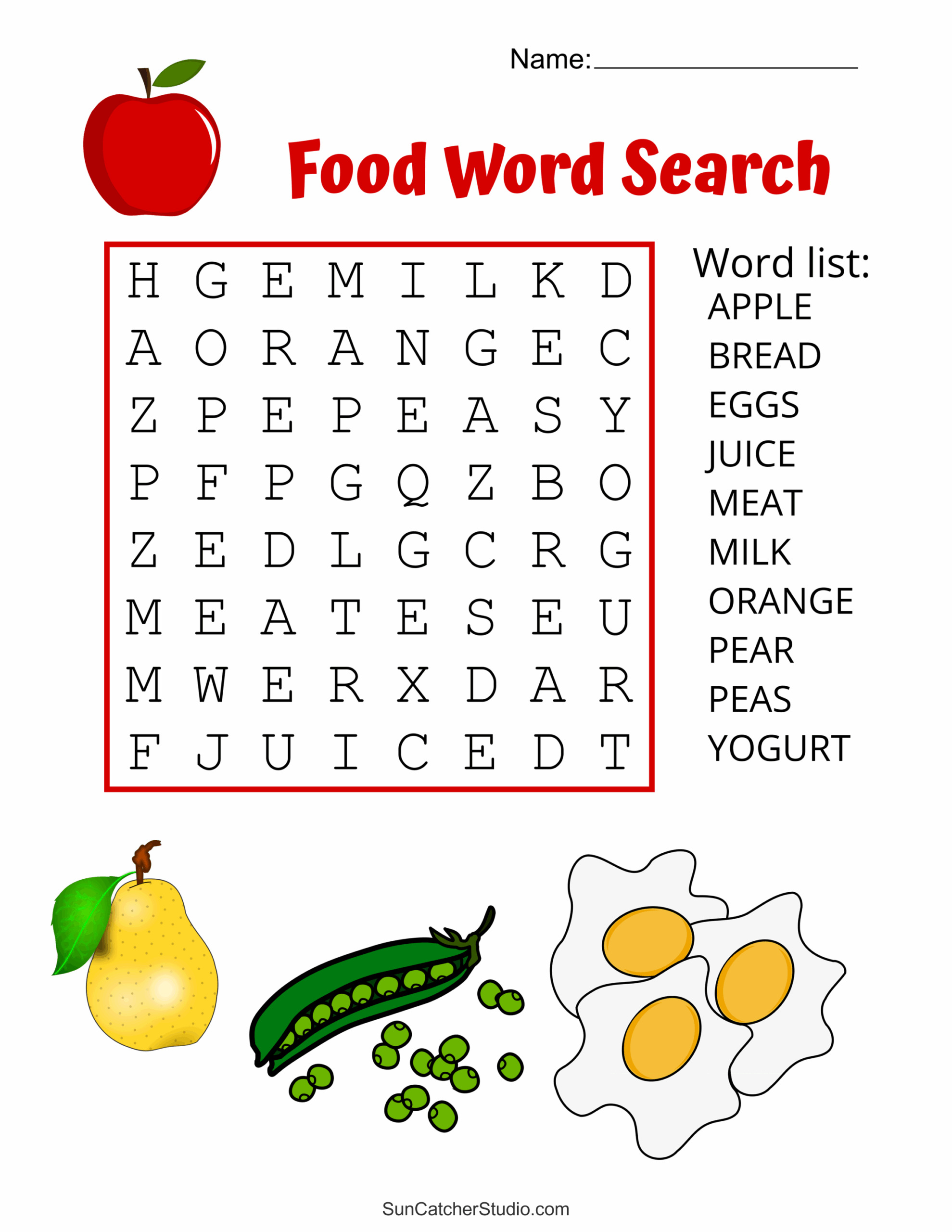Healthy Eating Word Search Printable