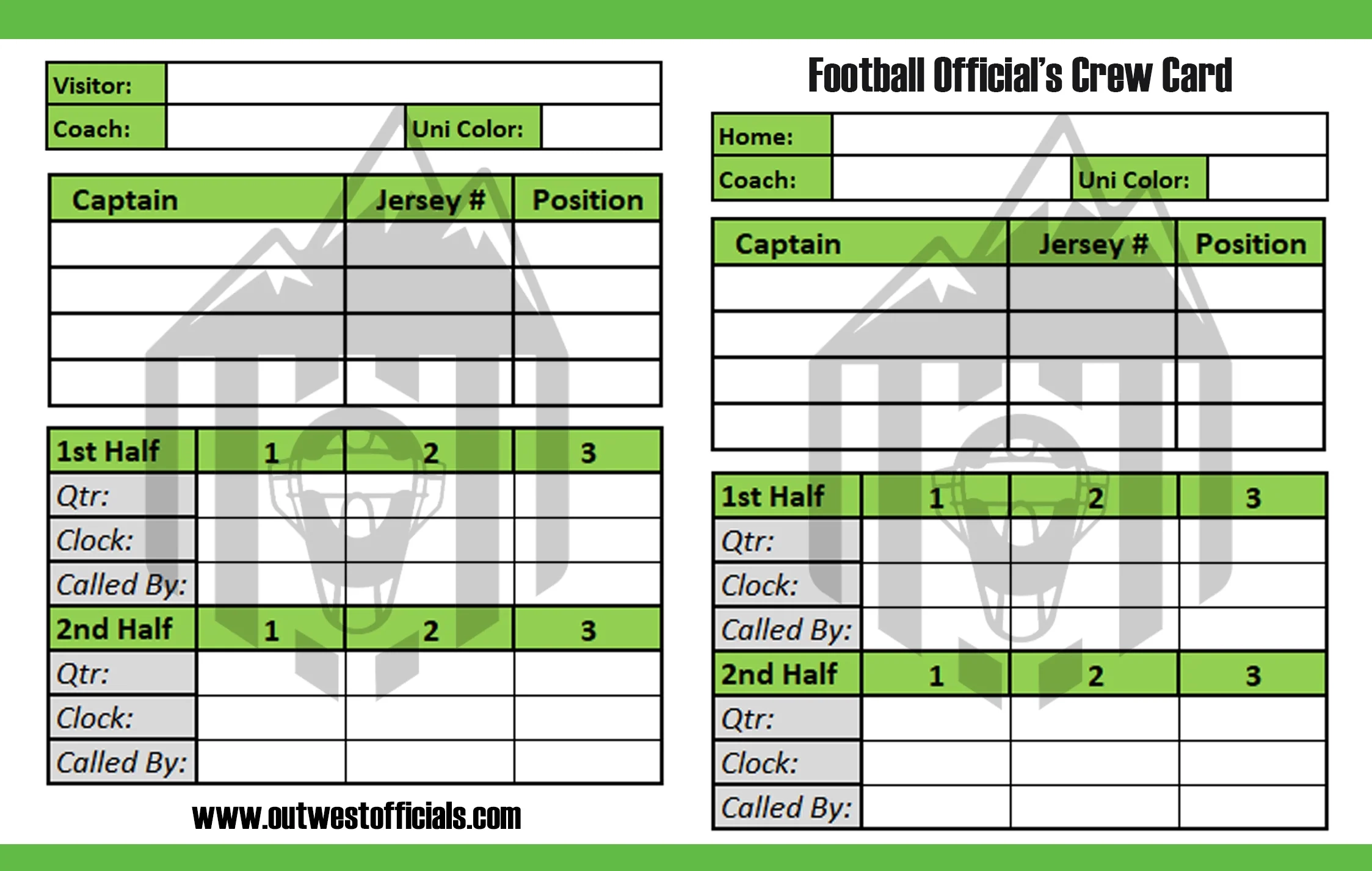 Football Throw Away Game Cards By Out West Officials