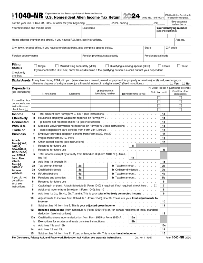 Form 1040 NR Guide How Nonresident Aliens File US Taxes In 2025 