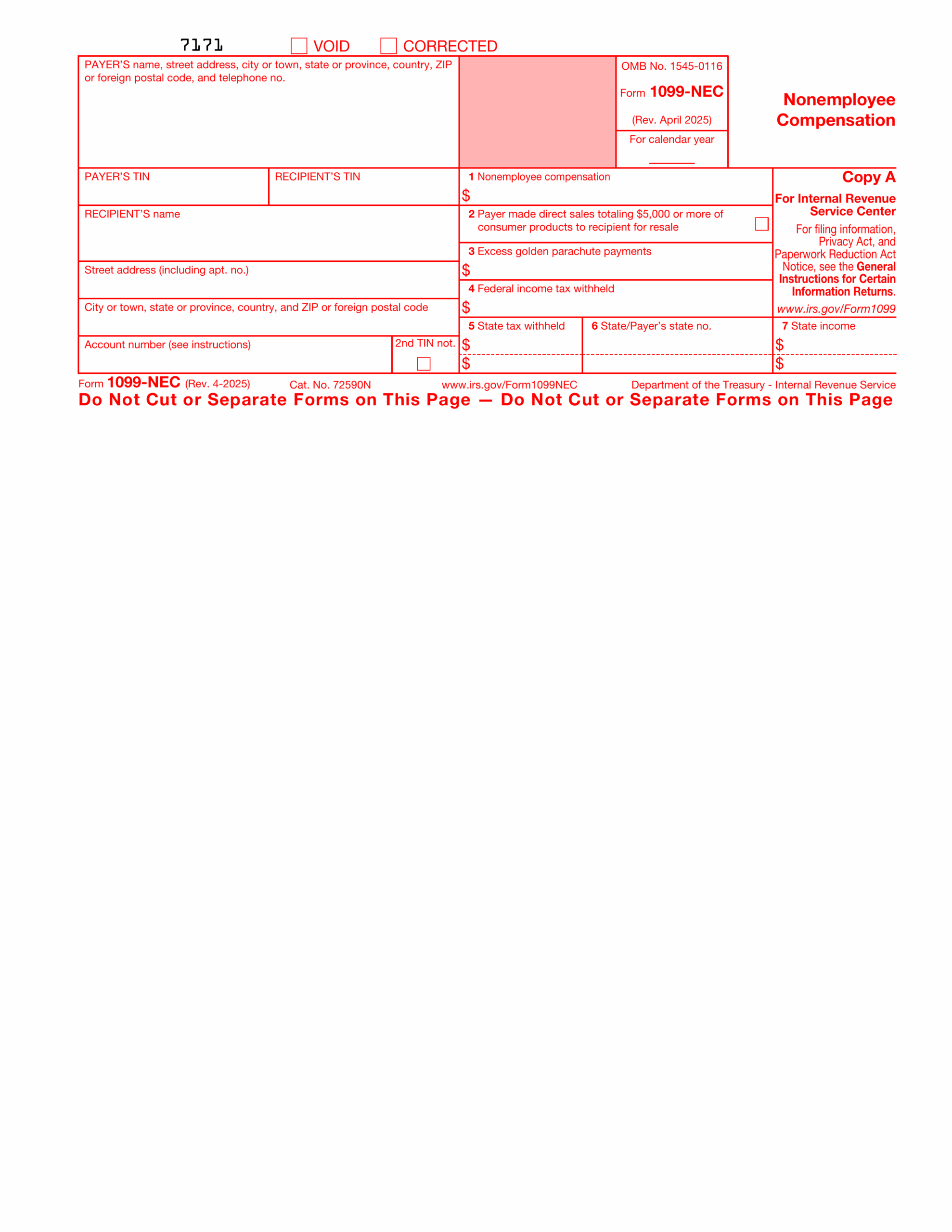 Fillable 1099 Form 2025