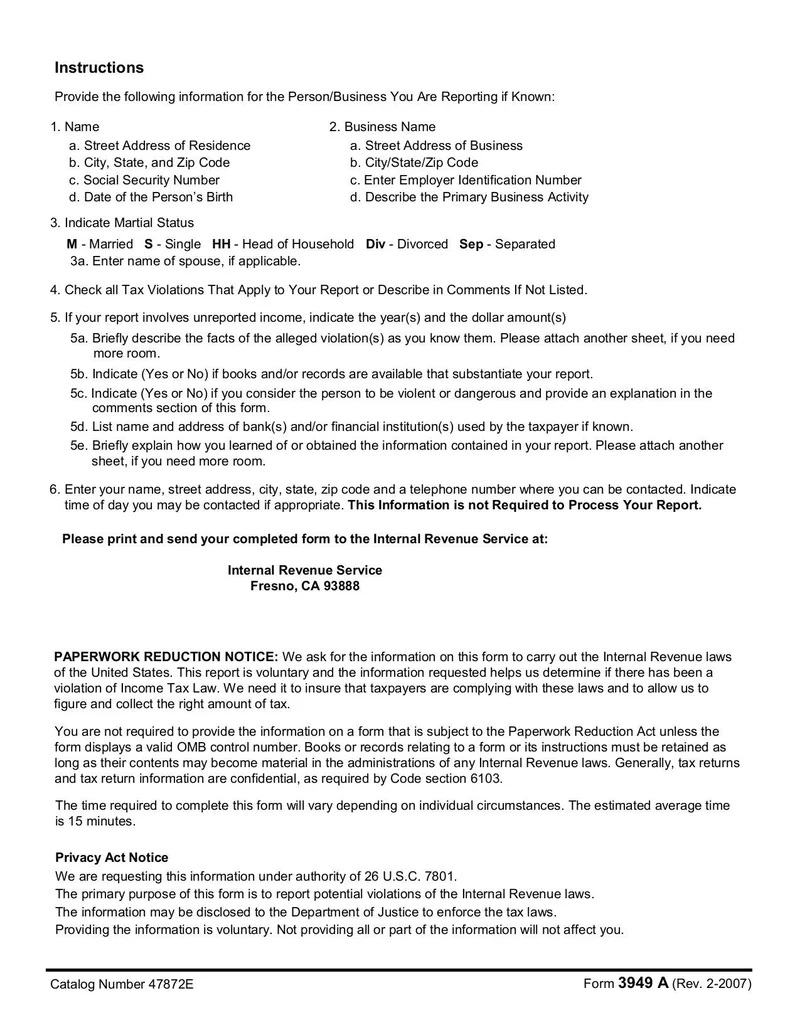 Irs Form 3949-A Online Application