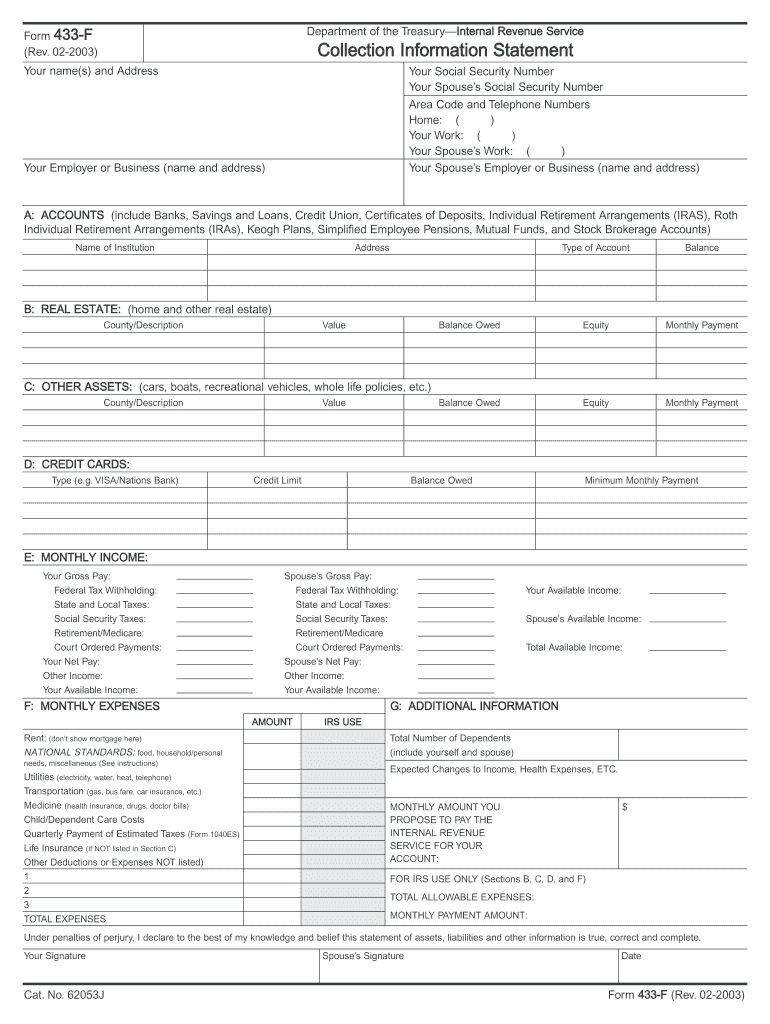 Form 433 F Fillable Free
