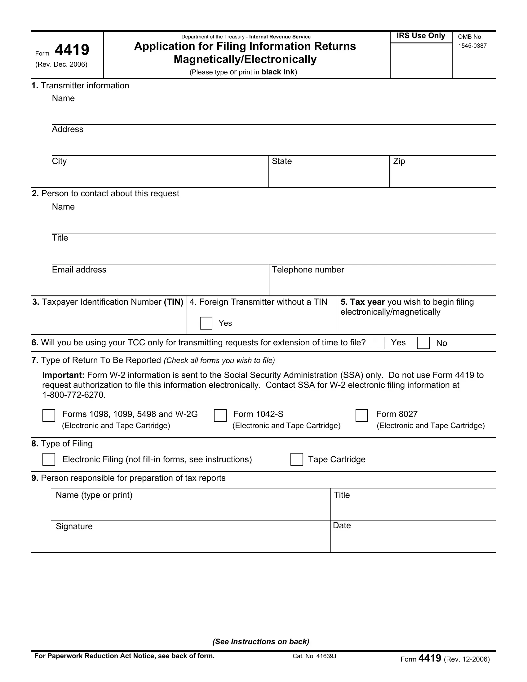Form 4419 Fill Out Printable PDF Forms Online