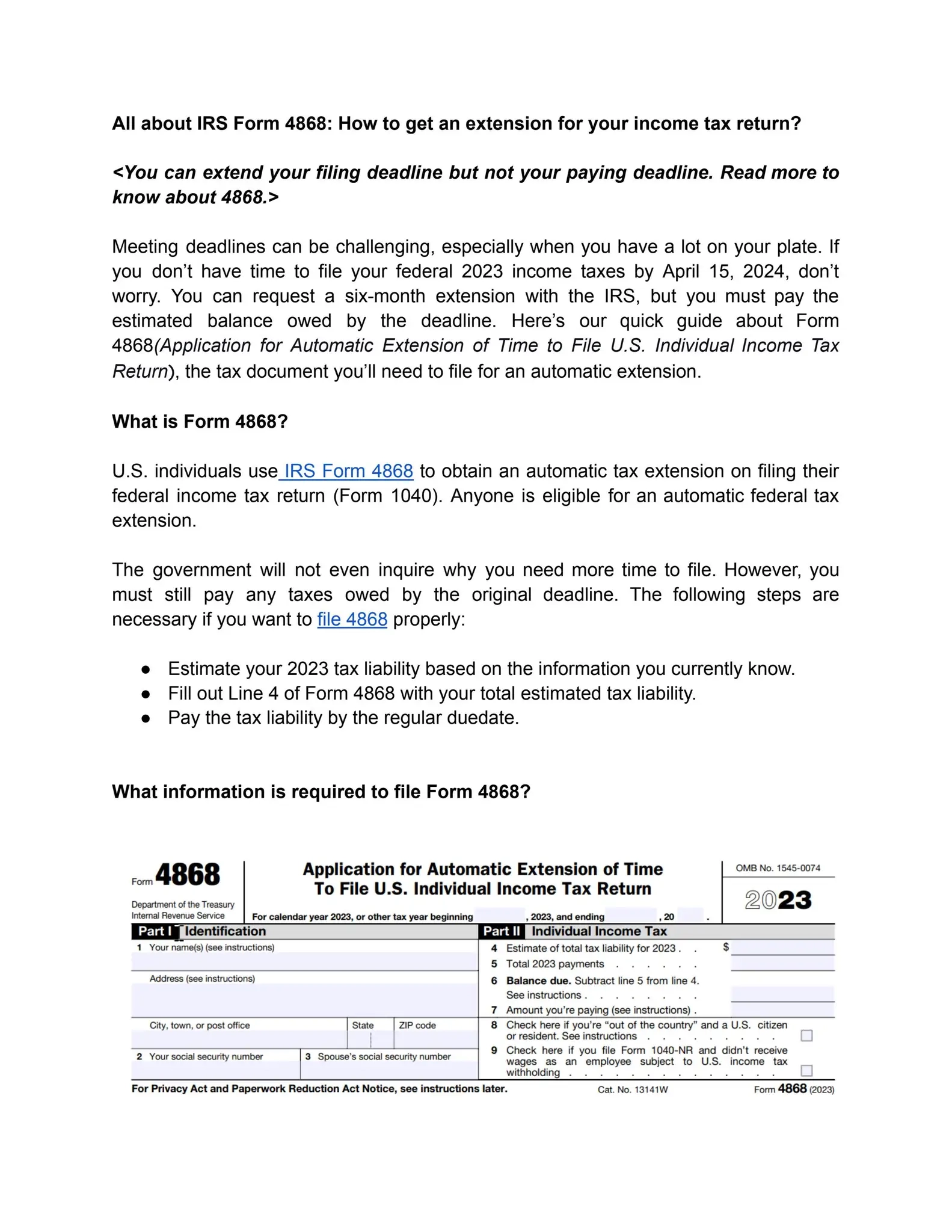 Irs Form 4868 Instructions