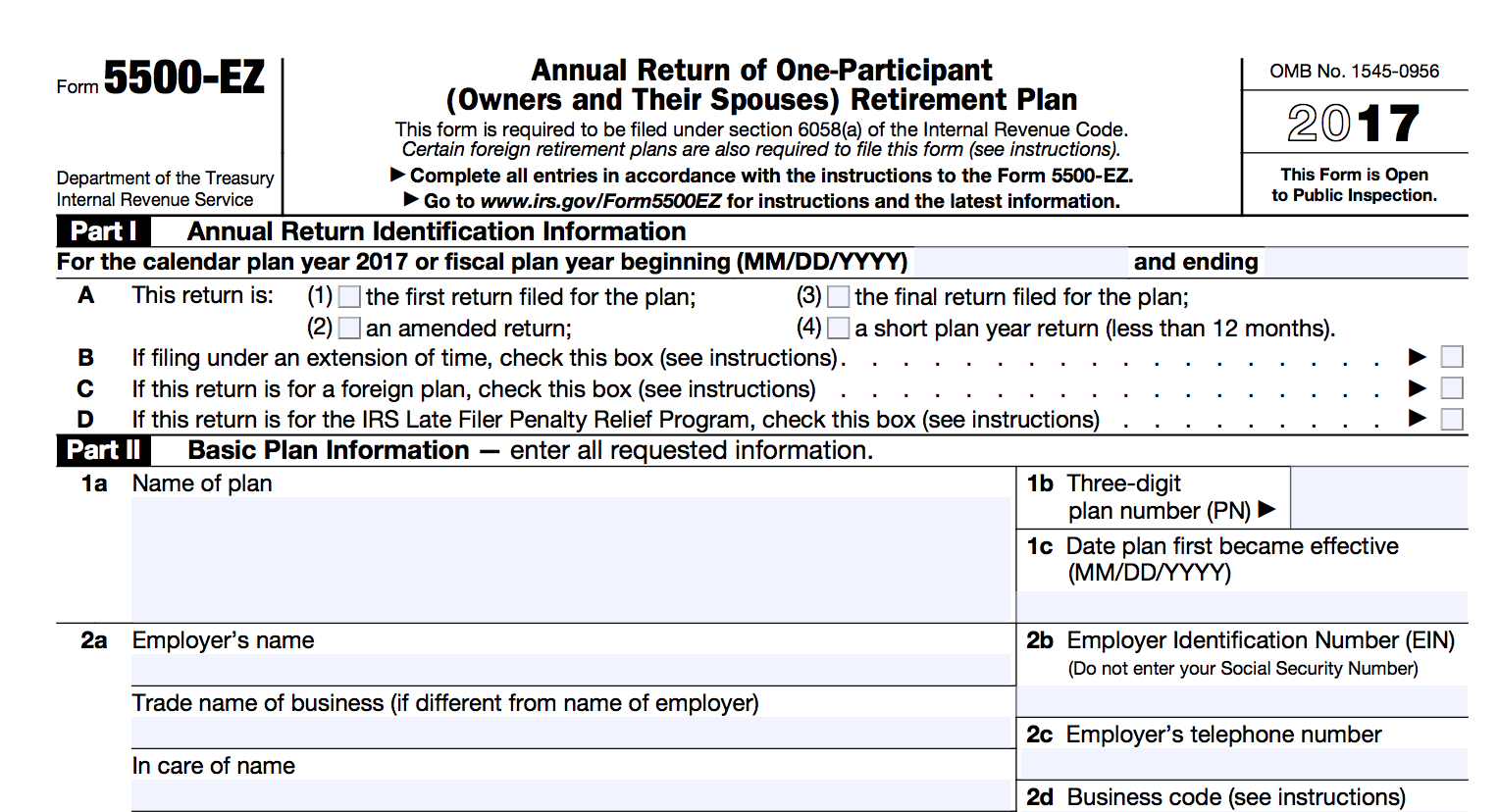 Form 5500 EZ 2017 Updated Guide Solo 401k