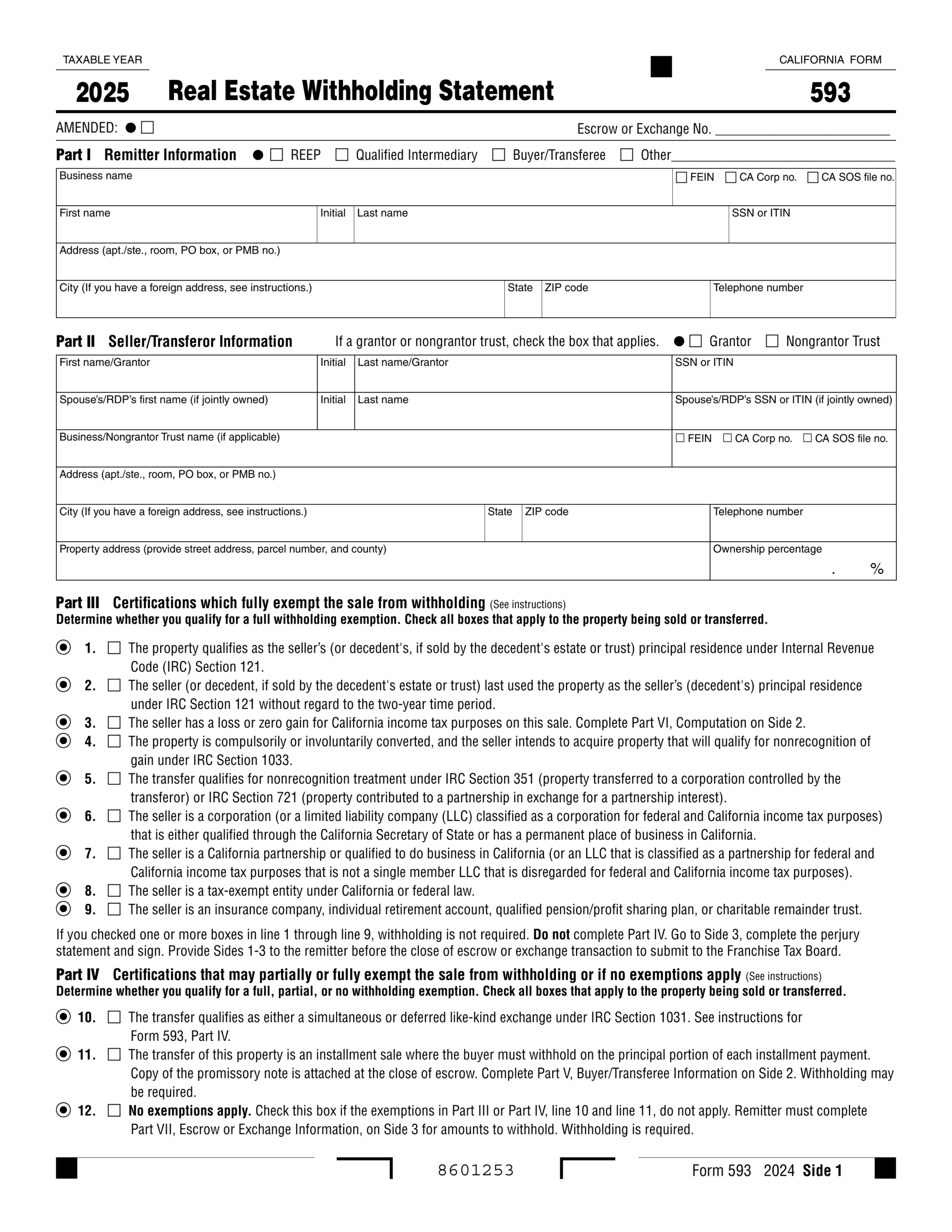 Form 593 Real Estate Withholding Statement 2024 2025 PDF Guru