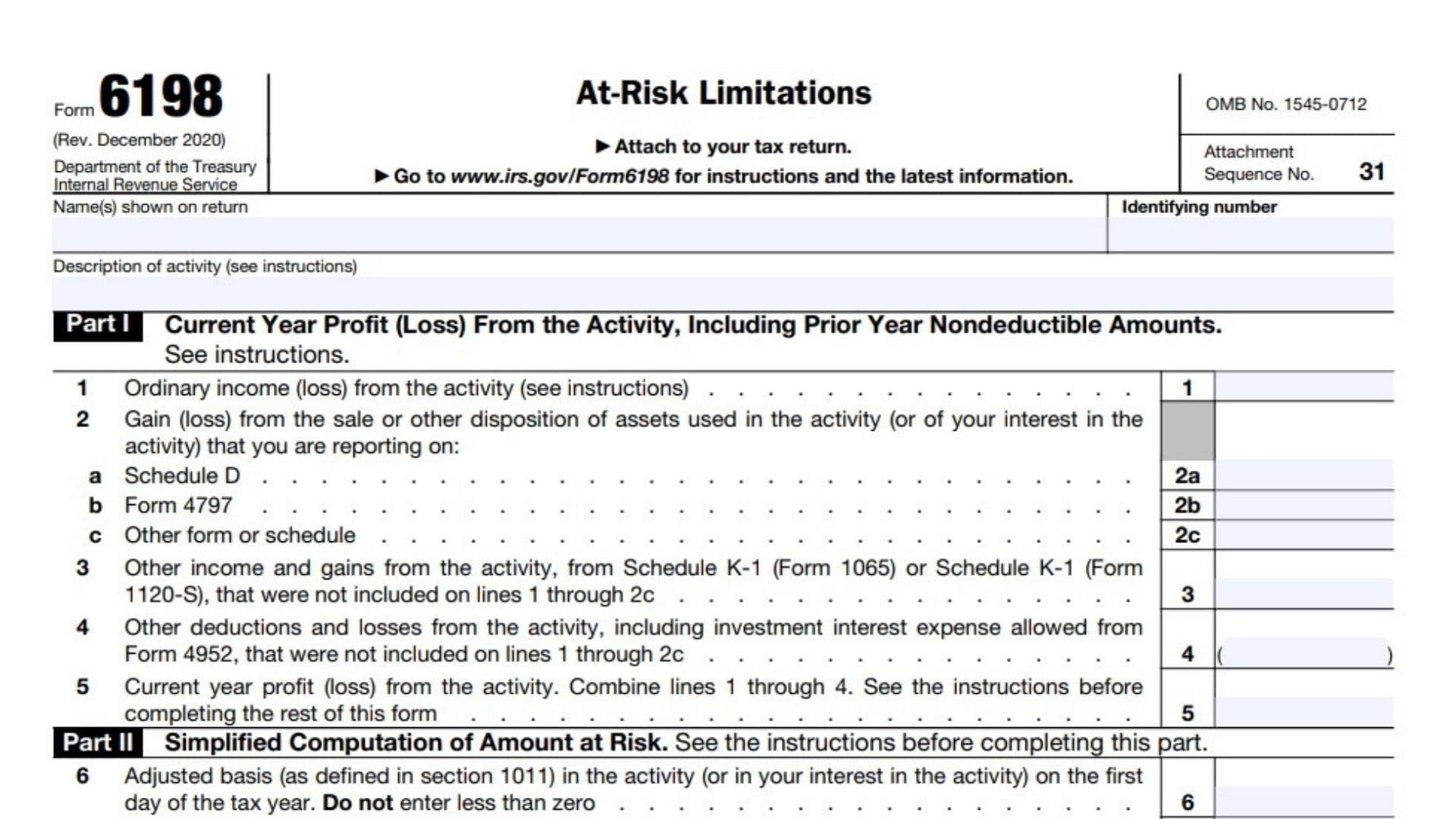 Form 6198 Instructions 2025 2026