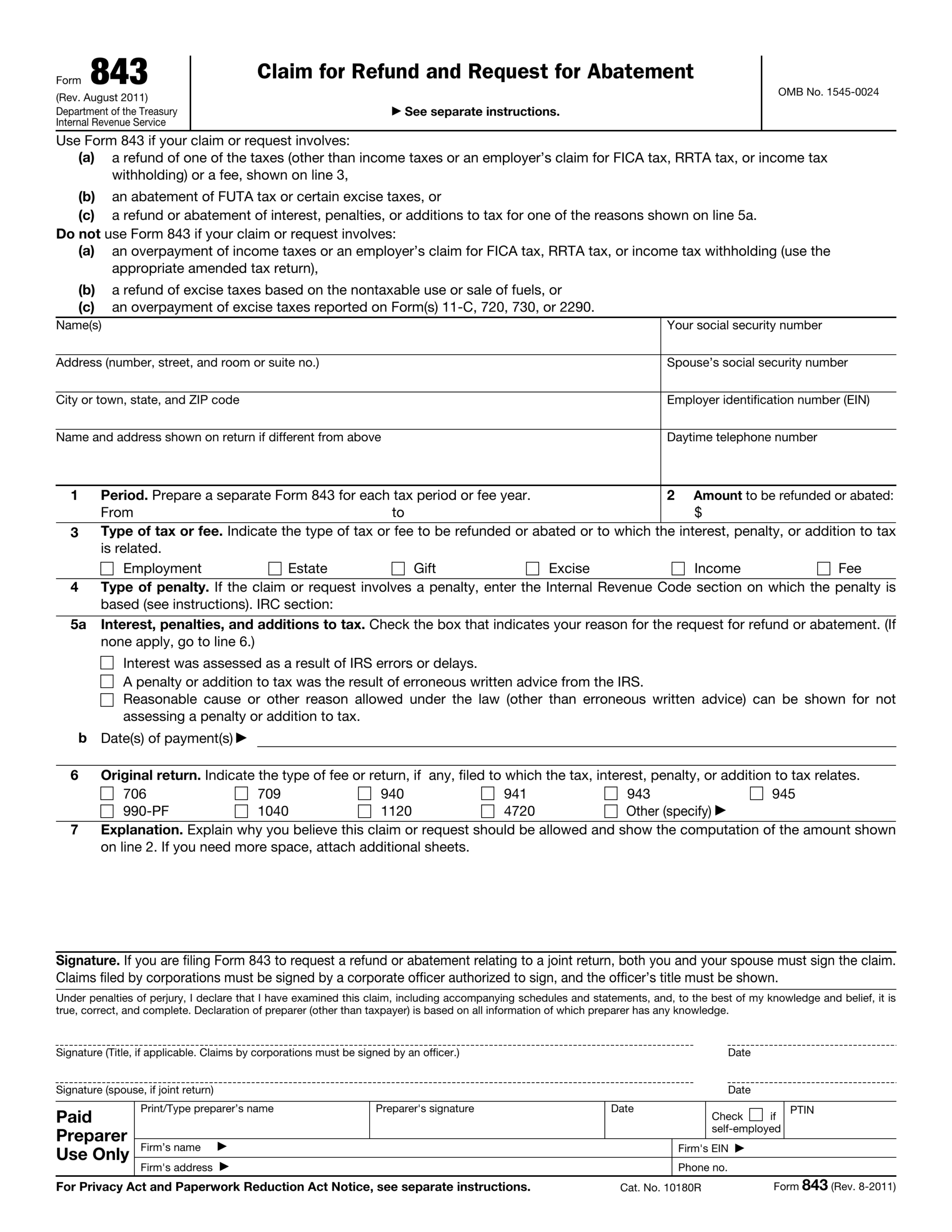 Form 843 For 2024 2025 How To Fill And Edit PDF Guru