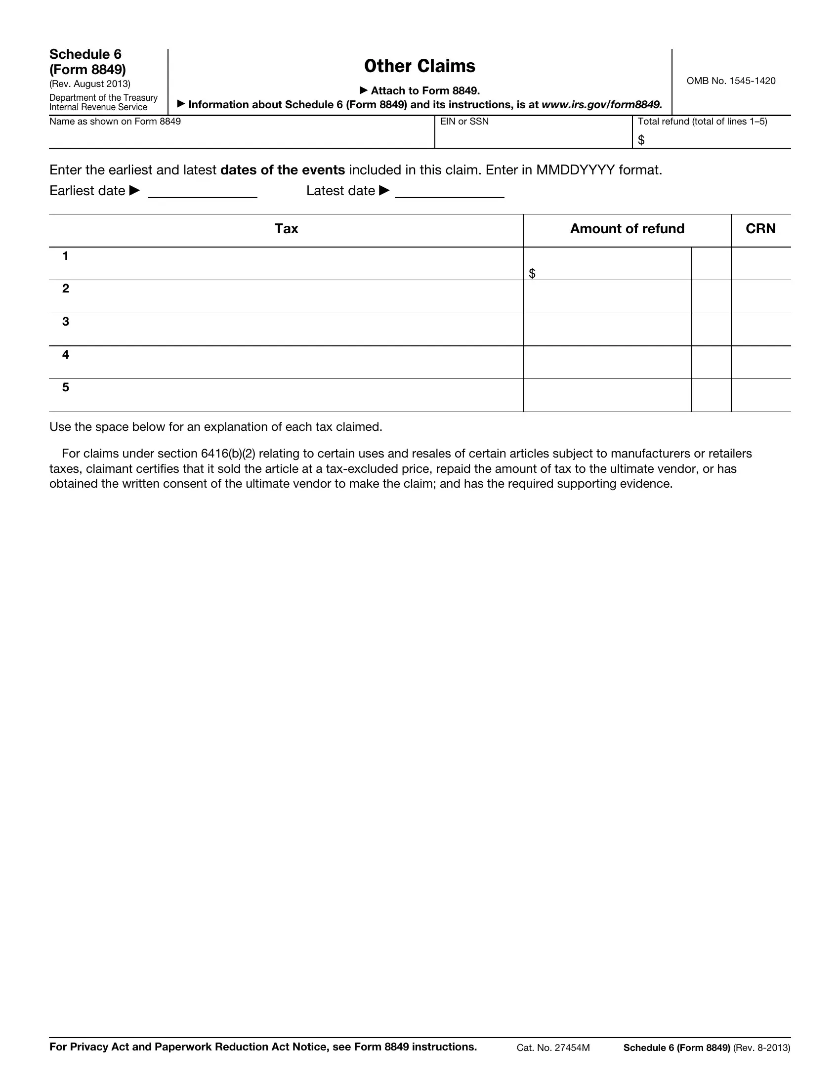 Form 8849 Schedule 6 Fill Out Printable PDF Forms Online