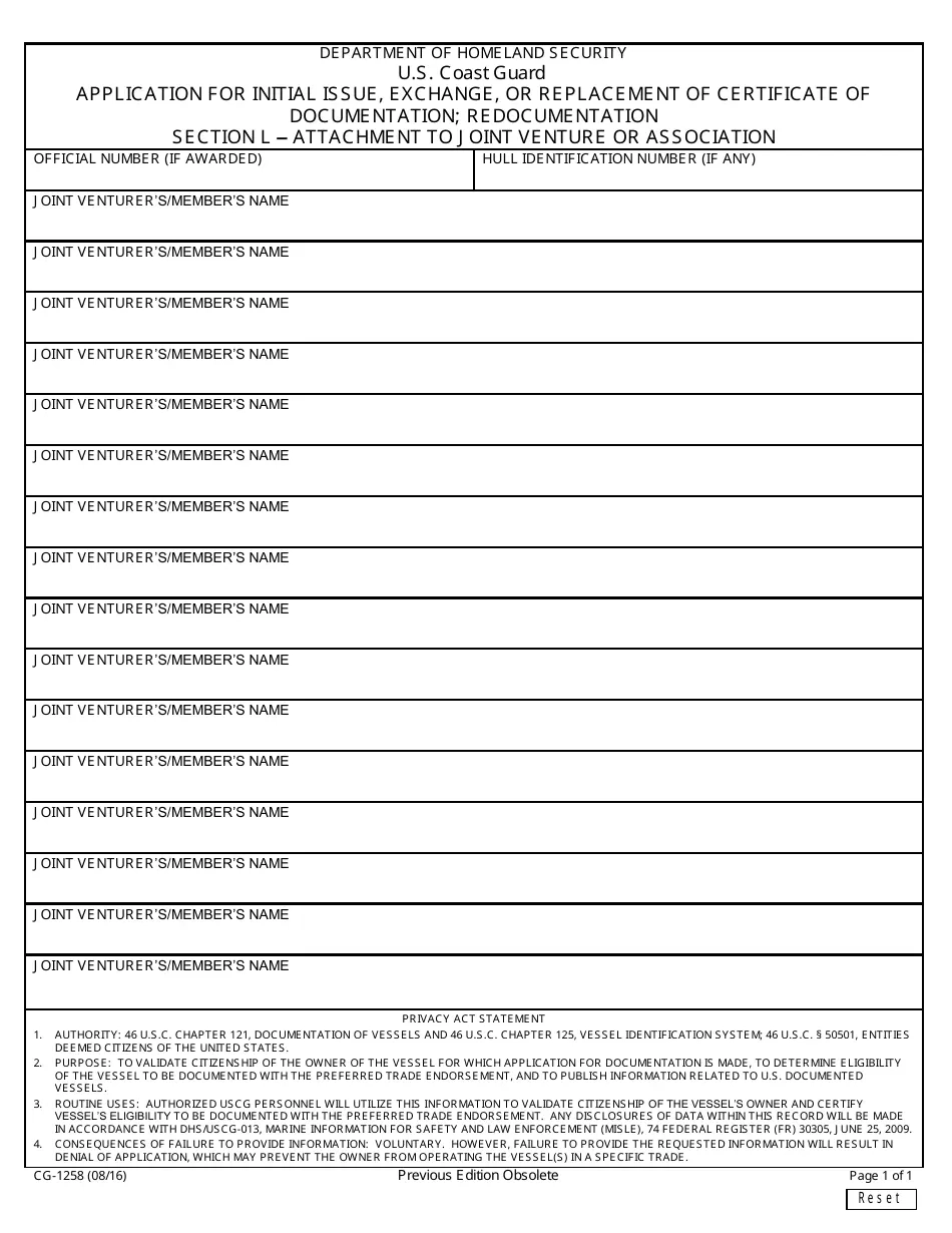 Uscg Vessel Documentation Form 1258