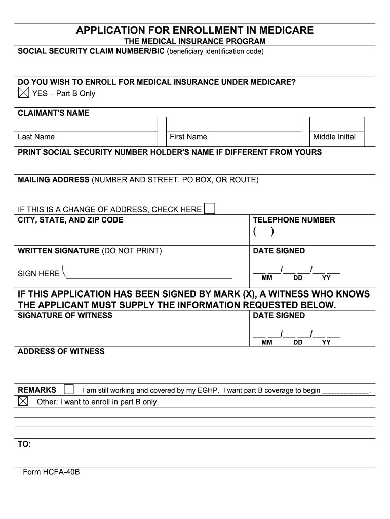 Form HCFA 40B Fill Online Printable Fillable Blank PdfFiller