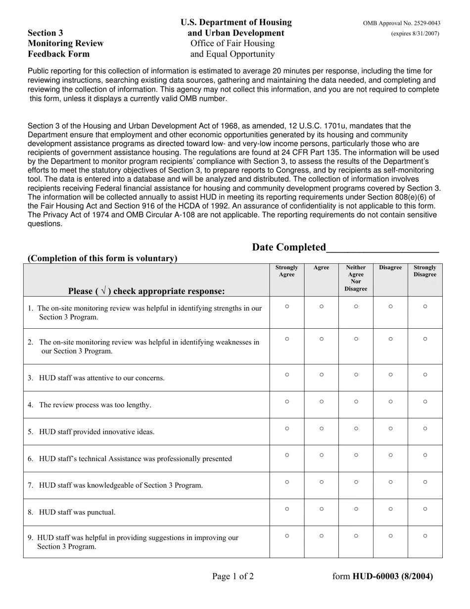 Form HUD 60003 Fill Out Sign Online And Download Fillable PDF 