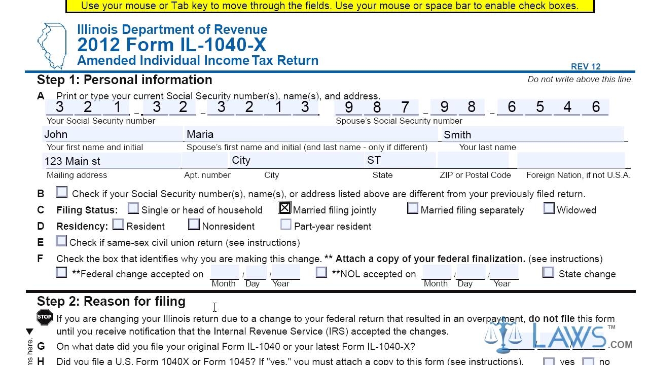Form IL 1040 X Amended Individual Income Tax Return