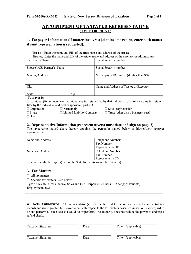 New Jersey Form M 5008 R