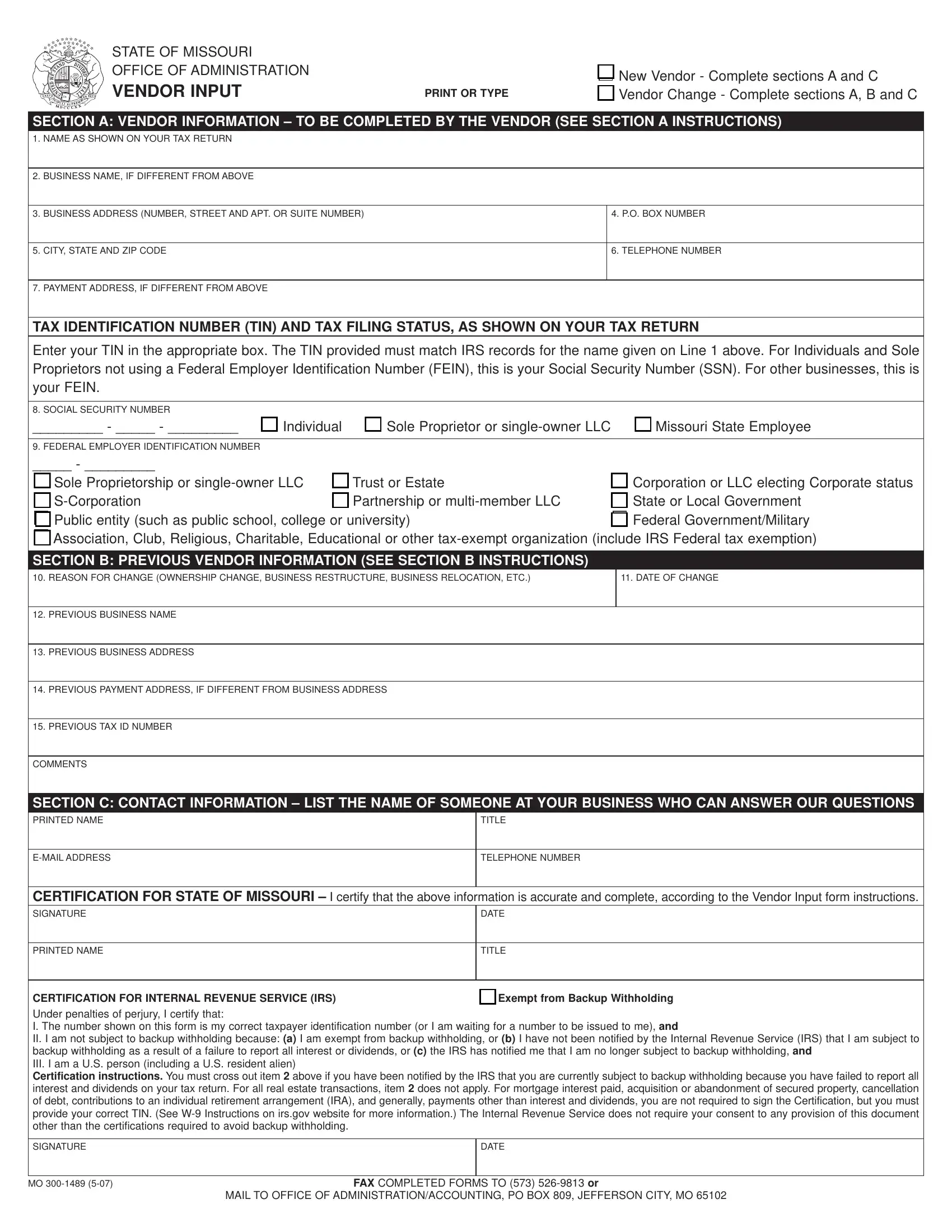 Form Mo 300 1489 Fill Out Printable PDF Forms Online