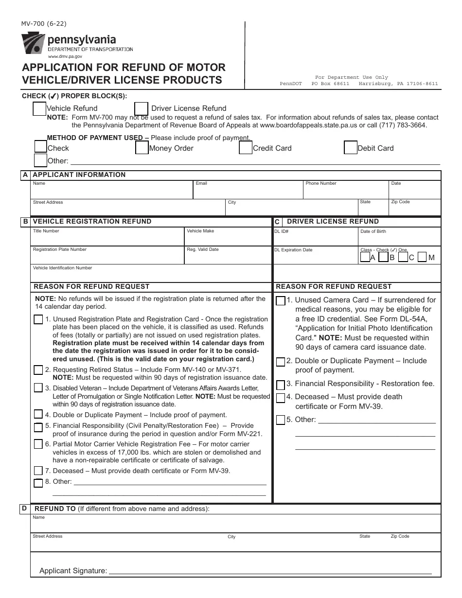 Form MV 700 Download Fillable PDF Or Fill Online Application For 