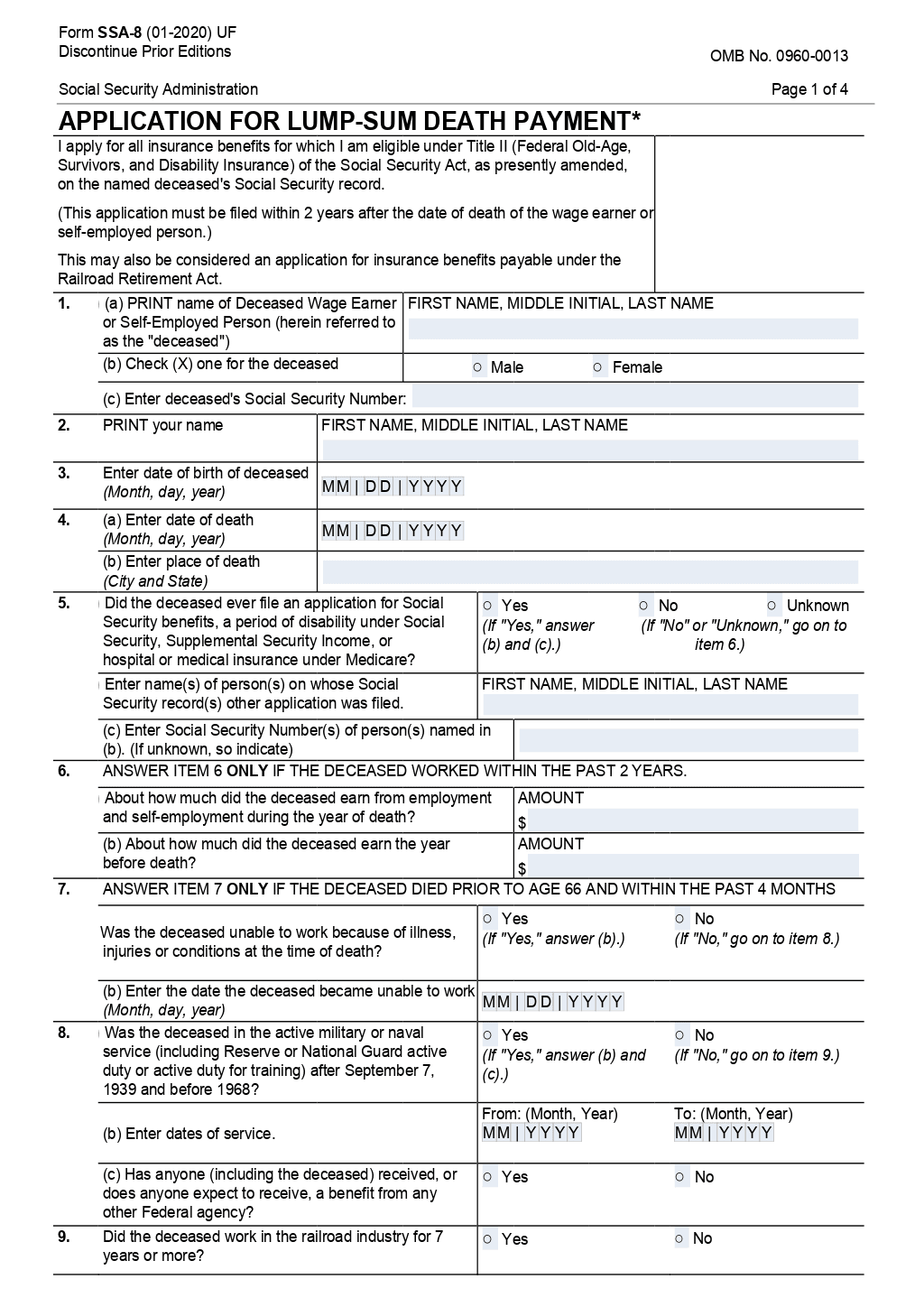 Form SSA 8 Template ONLYOFFICE