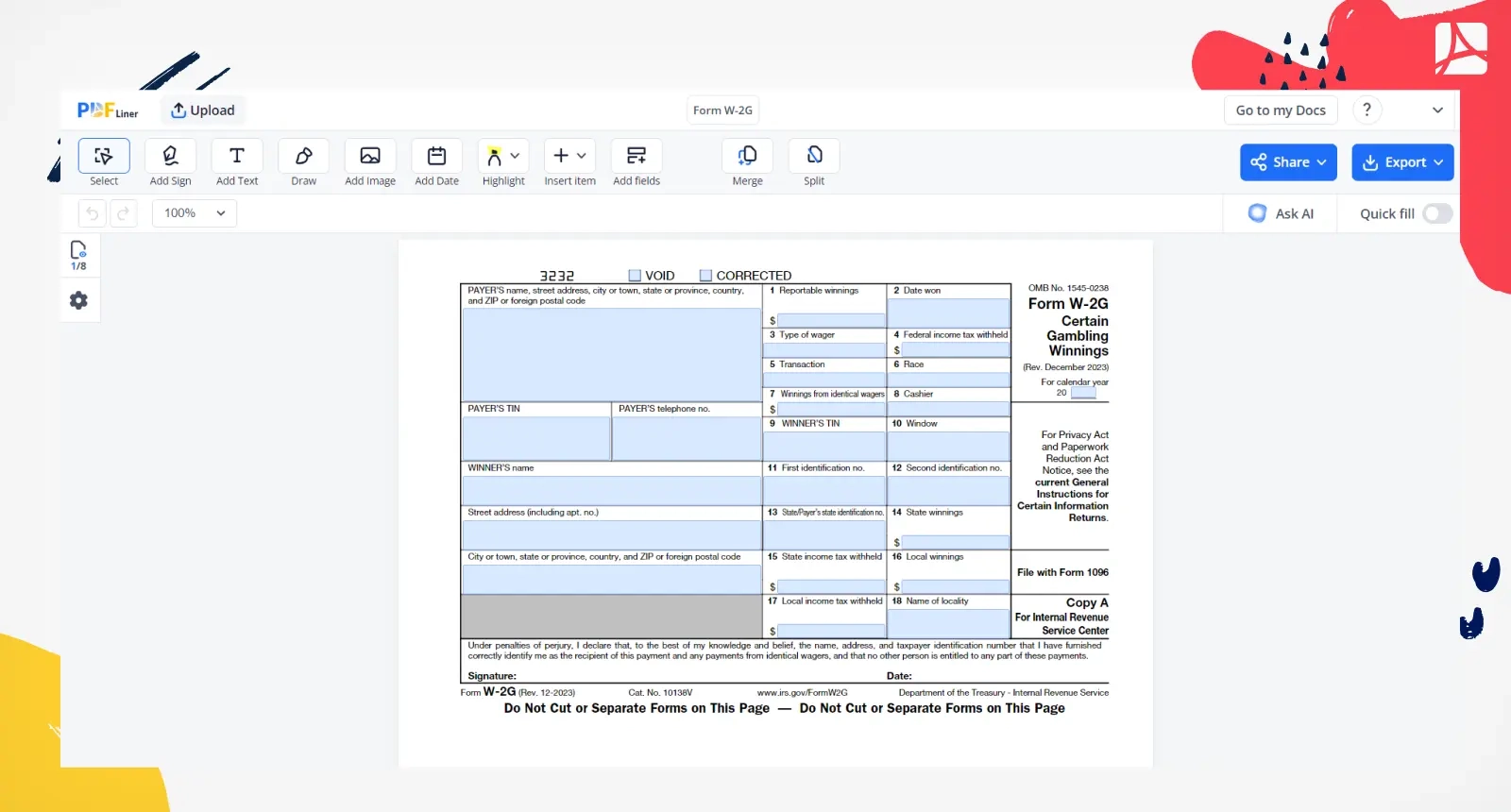 Fillable W2g Form 2024