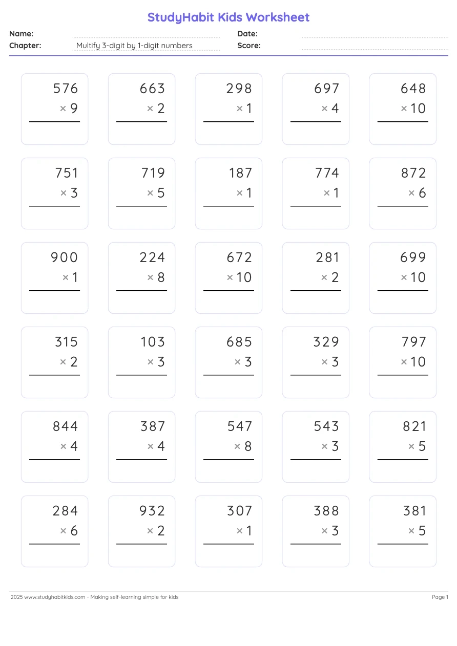 Free Printable Multiplication Worksheets Grade 4