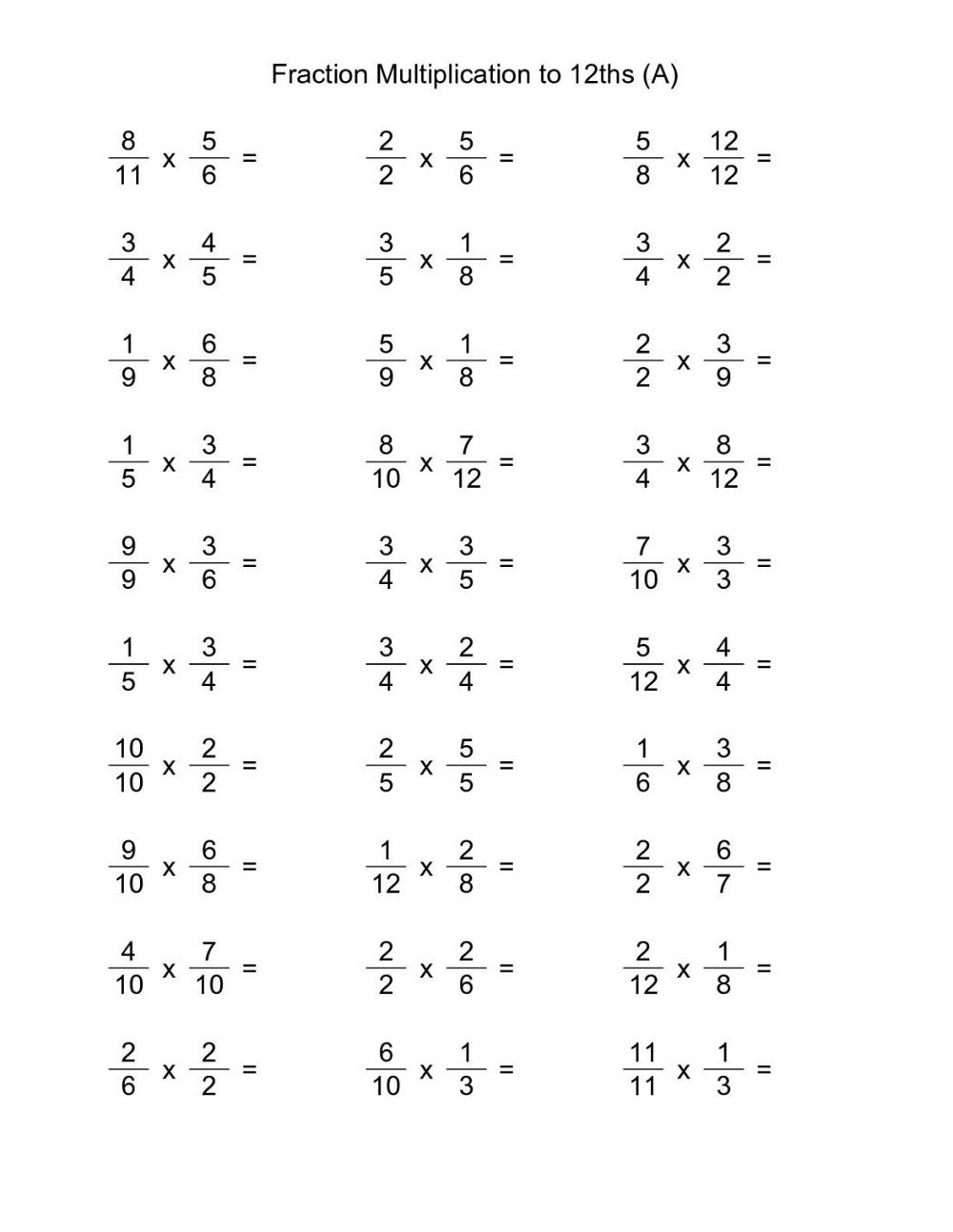 Fraction Multiplications 6th Grade Math Worksheets Worsheets 