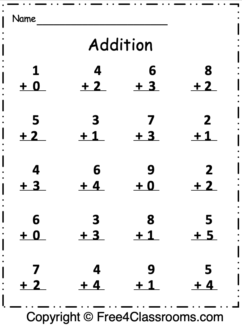 Free Printable Addition Worksheets