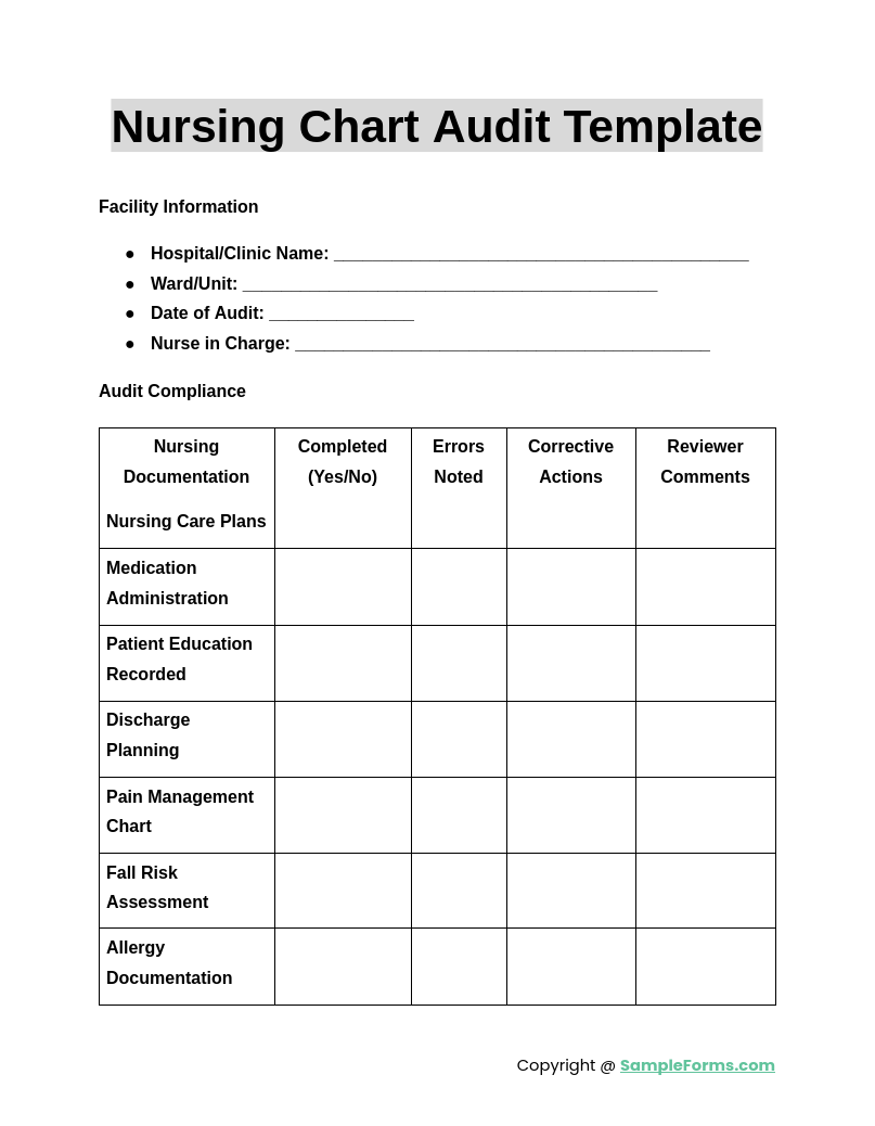 Printable Medical Chart Audit Template