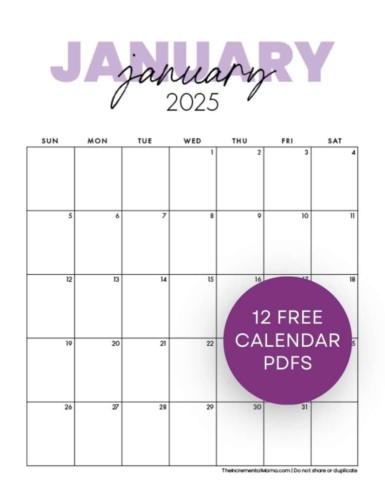 Free Printable 2025 Monthly Calendar Template Word