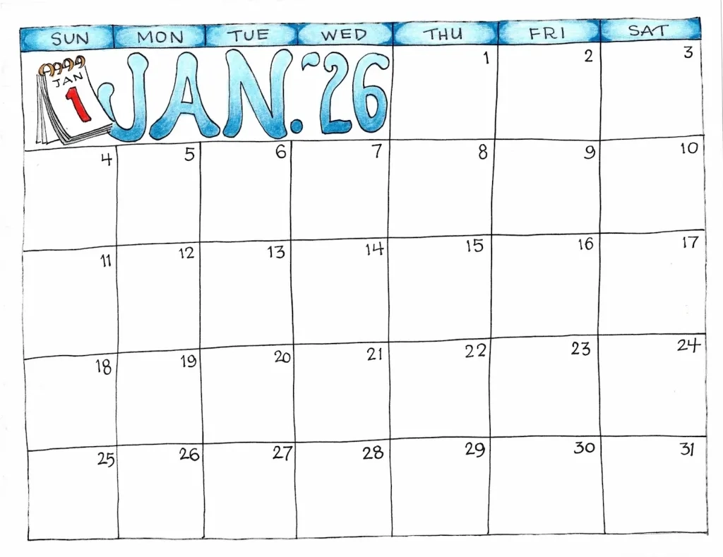 2026 Free Monthly Calendar Printable