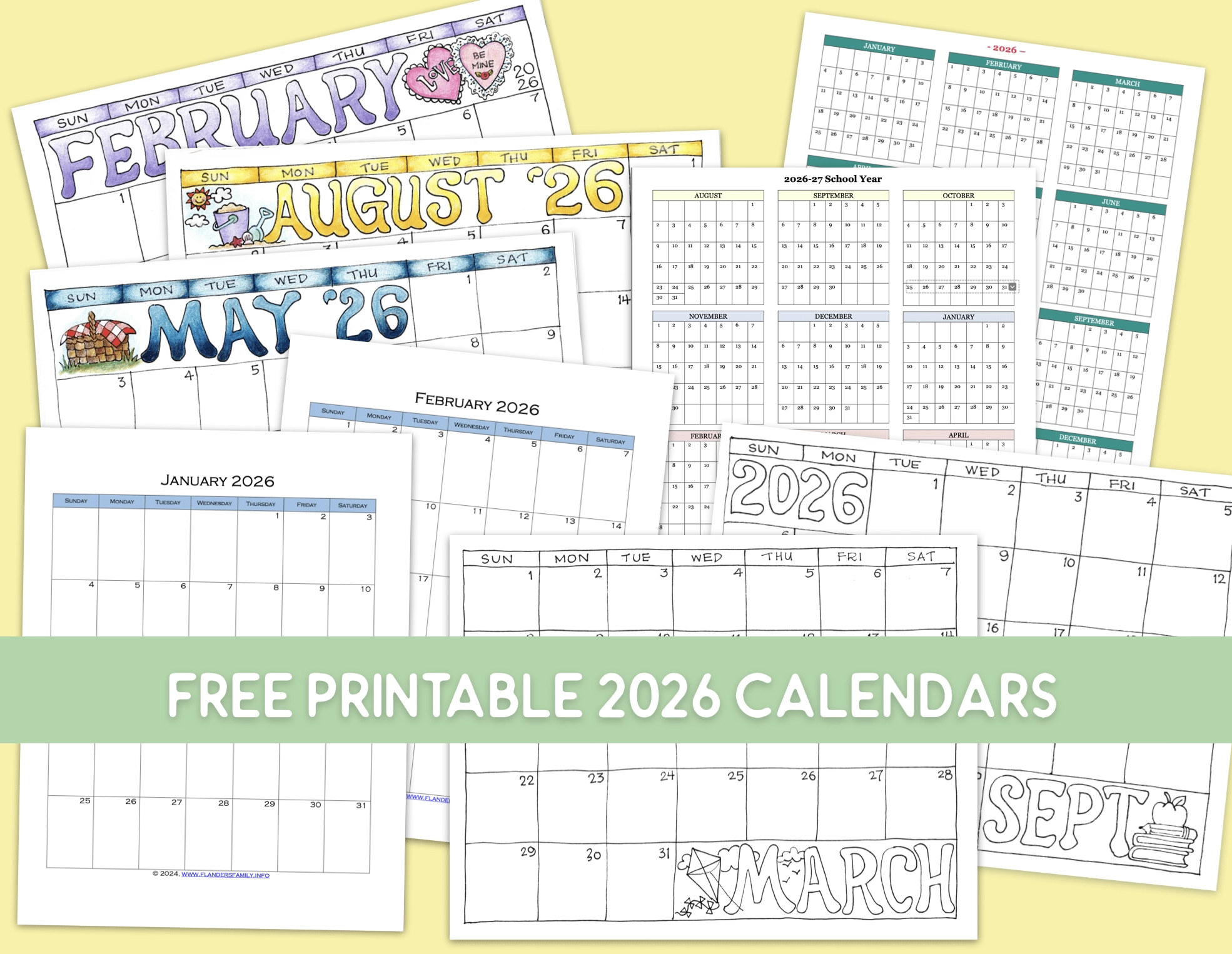 Printable 2026 Monthly Calendars