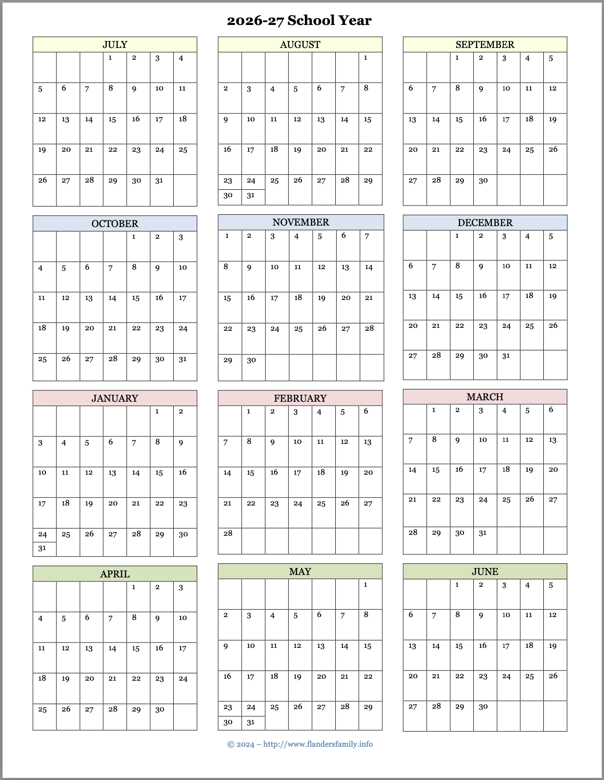 Free Printable Summer Calendar 2026