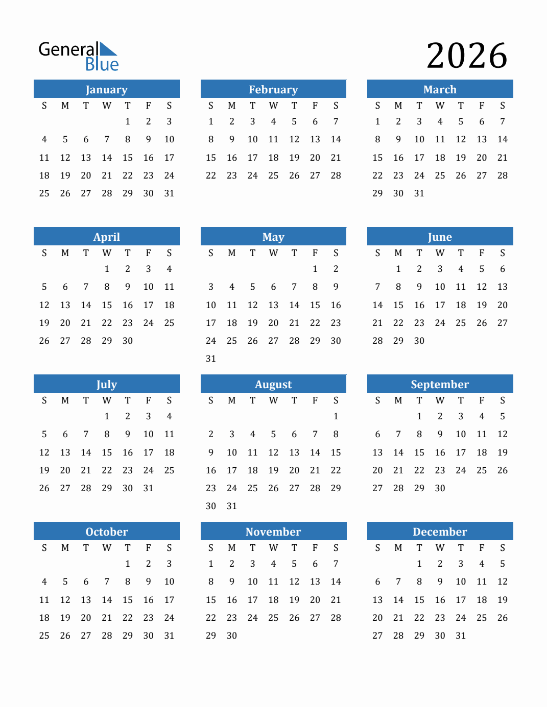 2026 Calendar Printable Portrait