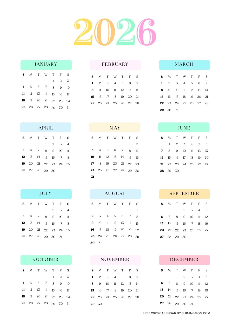 Free 2026 Printable Blank Calendar One Page