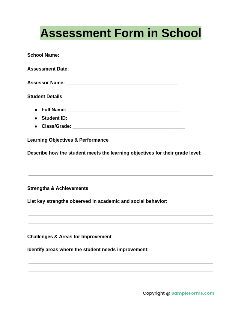 FREE 36 Assessment Form Samples PDF MS Word Google Docs