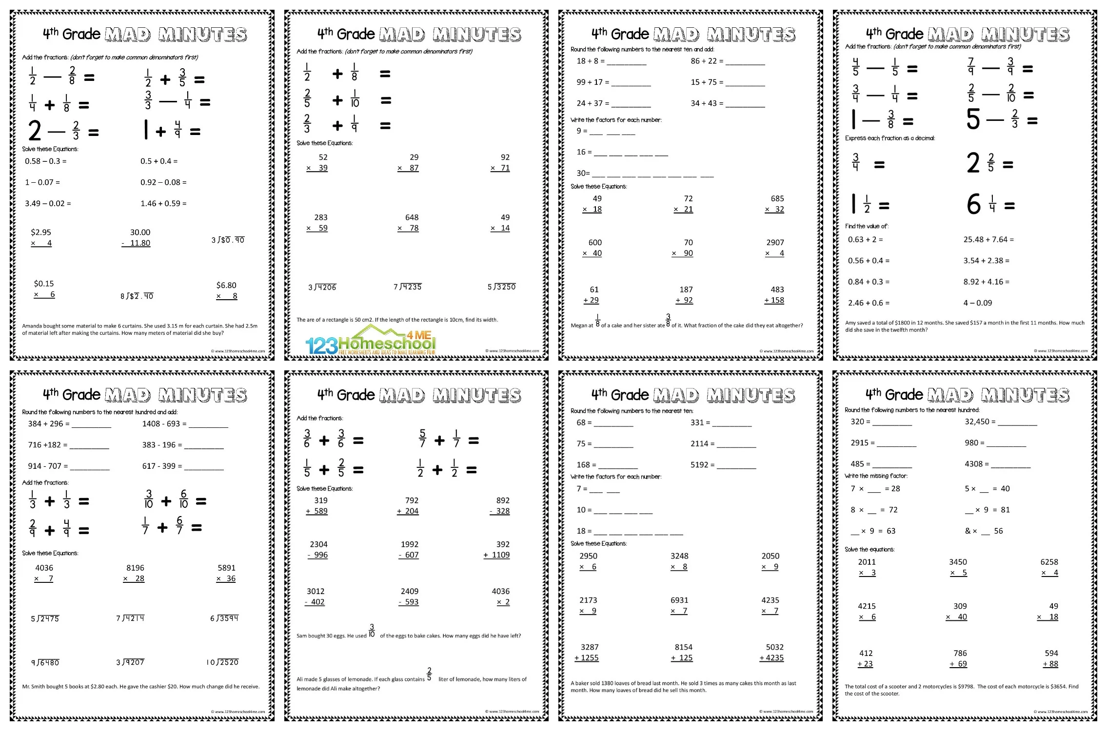 Printable 4th Grade Math Worksheets Free