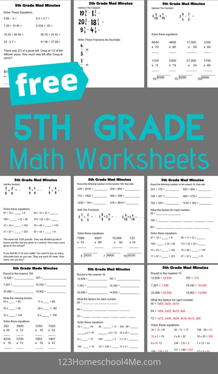 Printable 5th Grade Math Worksheets Free