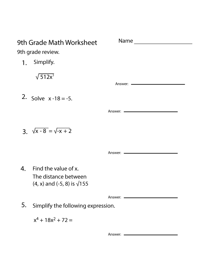 Free 9th Grade Math Worksheets Printable 9th Grade Math Math 