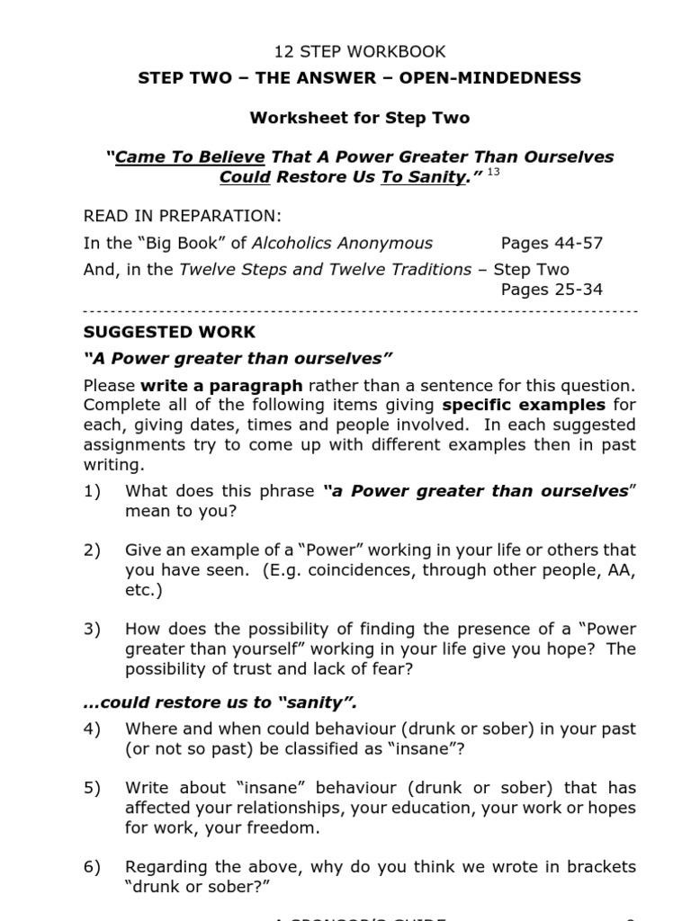 Free Aa Step 2 Worksheet Download Free Aa Step 2 Worksheet Png 