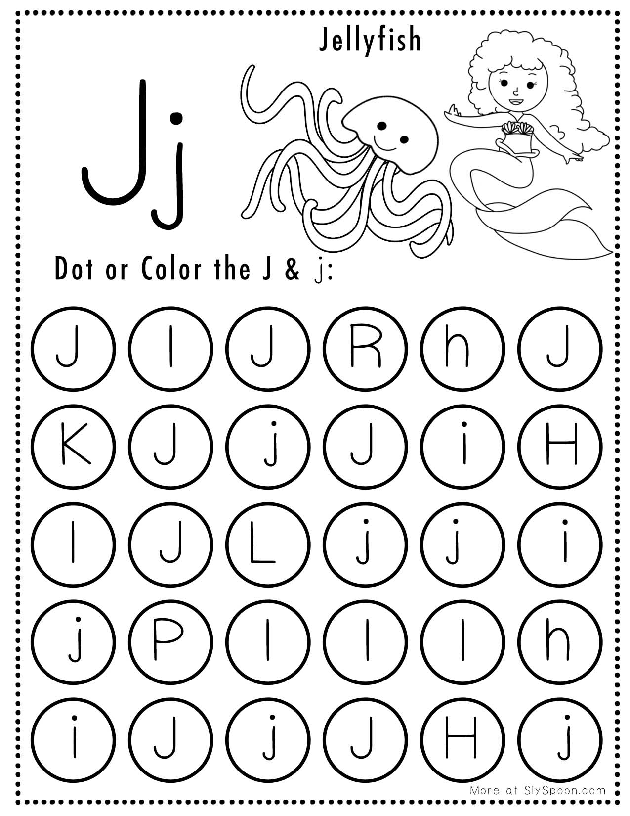 free alphabet do a dot printables worksheets letter j mermaid