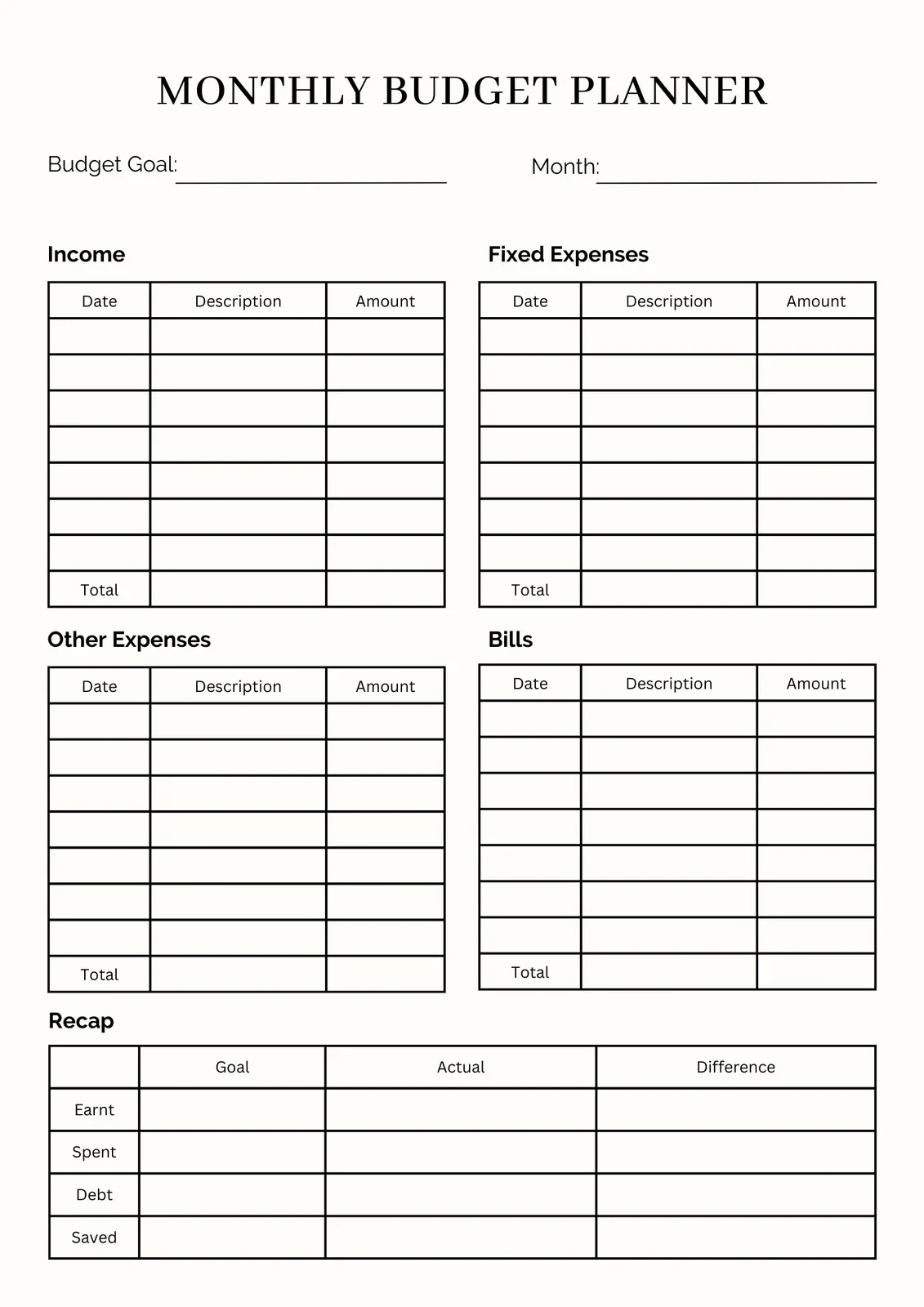 Free Monthly Budget Worksheet Printable
