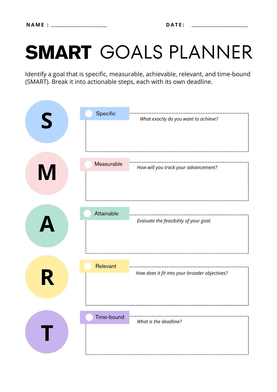 Life Goals Worksheet Printable