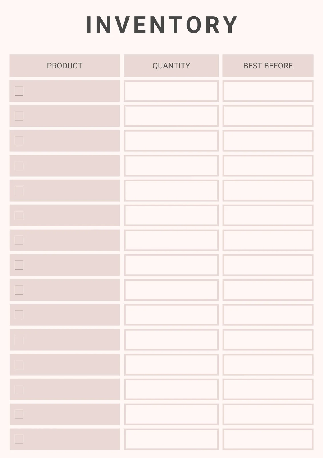 Printable Simple Inventory Template