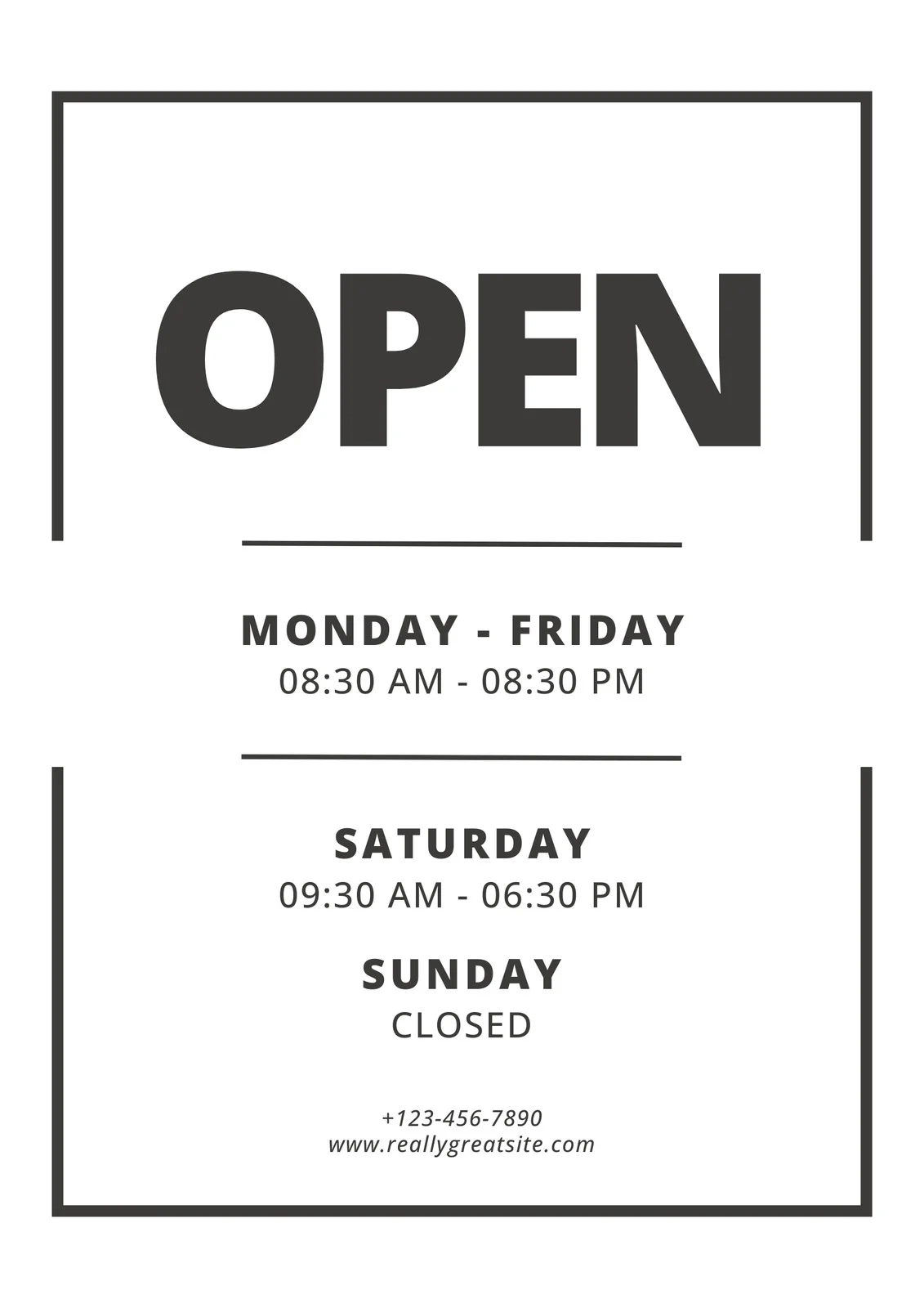 Printable Word Business Hours Template