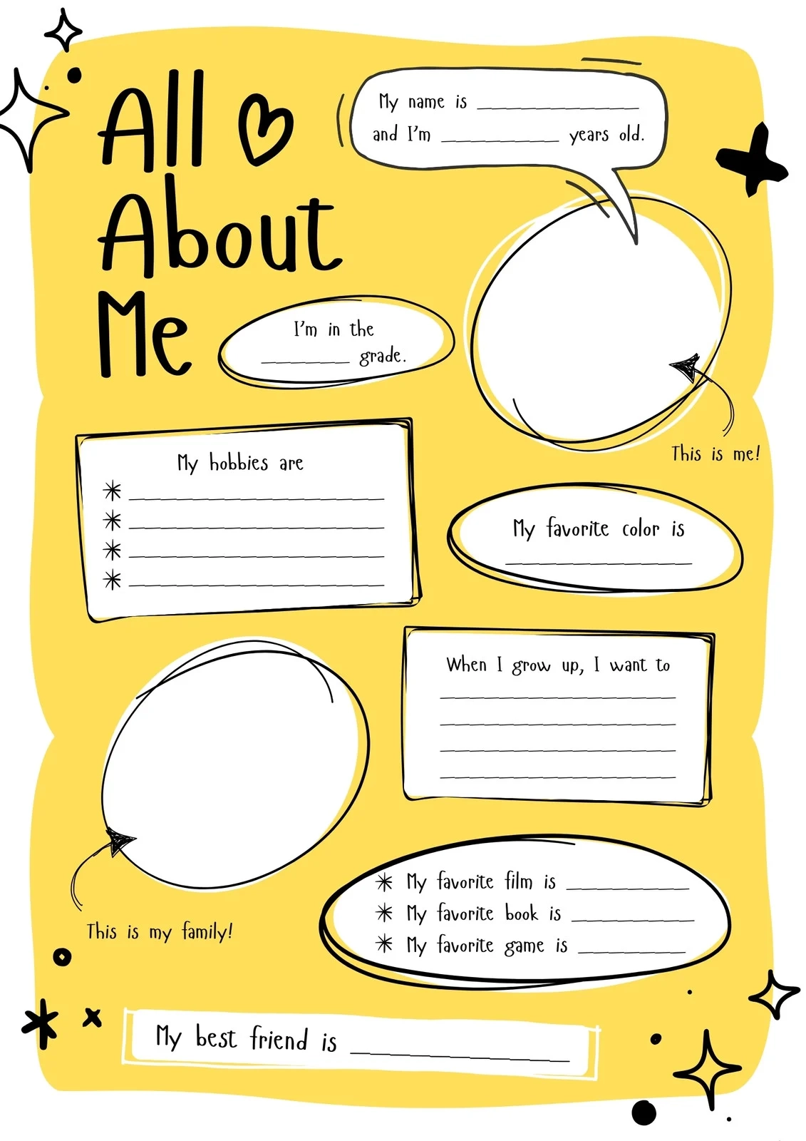 All About Me Printable Worksheets