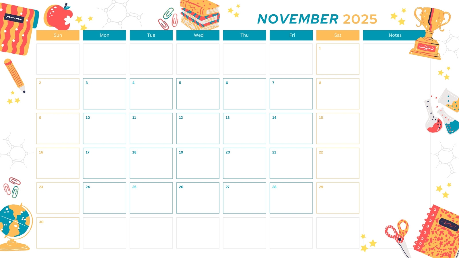 November Calendar Template Printable